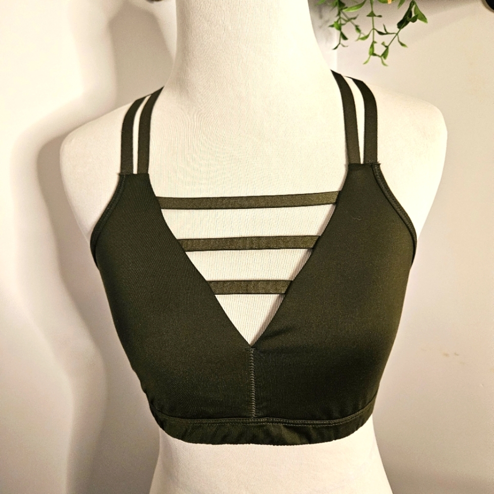 Victoria's Sport Army Green Strappy Sports Bra Racer Back Medium